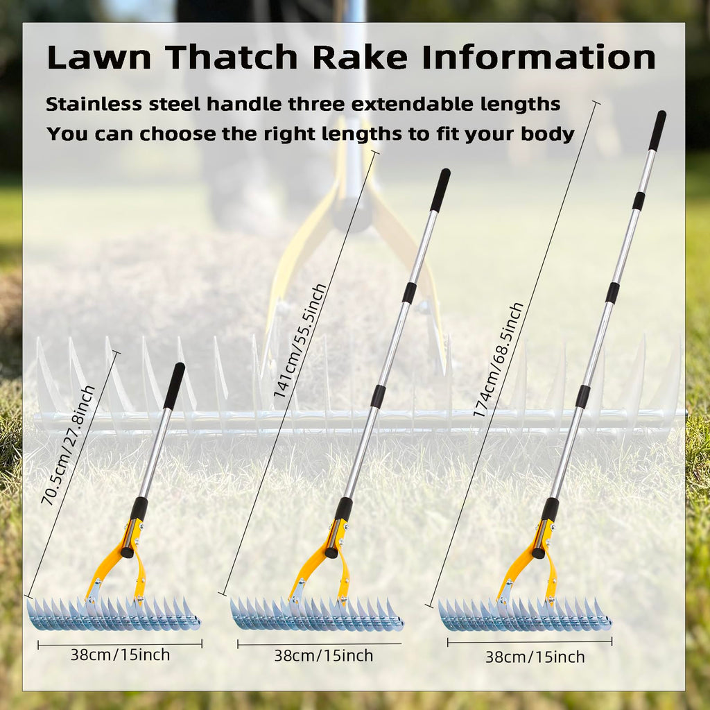 KLDOLLAR Thatch Rake, Dethatcher Rake for Grass to Cleaning Dead Grass