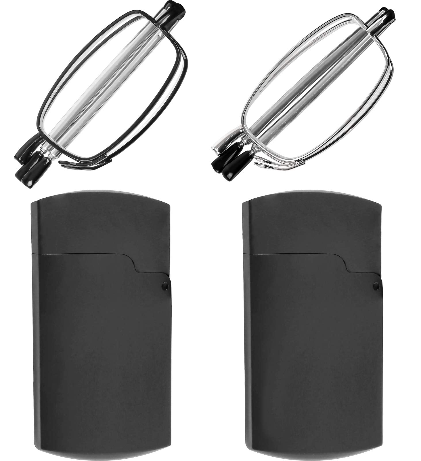 Success Eyewear Reading Glasses 2 Pair Black and Gunmetal Readers Compact Folding Glasses for Reading for Men and Women Case Included Bundle: Set of Black and Gunmetal With 2 Cases 1.5