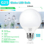 MAXvolador G25 LED Globe Light Bulbs 60W Equivalent, Cool White 6000K Bathroom Vanity Round Bulb, 500LM E26 LED for Makeup Mirror, Non-Dimmable 4 Pack