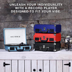 Victrola Journey Bluetooth Portable Suitcase Record Player – with Built-in Speakers, 3 Speed Vinyl Record Player, RCA Out, Headphone Jack (Black)