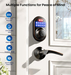 Veise Keyless Entry Door Lock with 2 Lever Handles - Electronic Keypad Deadbolt, Auto Lock, Back Lit & Easy Installation Design, Front Door Handle Sets, Oil Rubbed Bronze