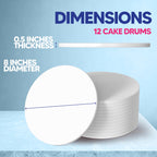 RICCLE Cake Boards - 8 Inch Cake Drums - Smooth-Edged Pack of 12 Cake Drums - Sturdy Cake Boards 8 Inch Round - Bend Resistant Multi-Layered Cake Base for Minimalist Displays