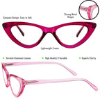 Yogo Vision Reading Glasses Readers for Women Cateye Eyeglasses and Light Spring Hinge Frame Set of 5: Black, Grey, Pink. Hot Pink, Brown Havana 1.75