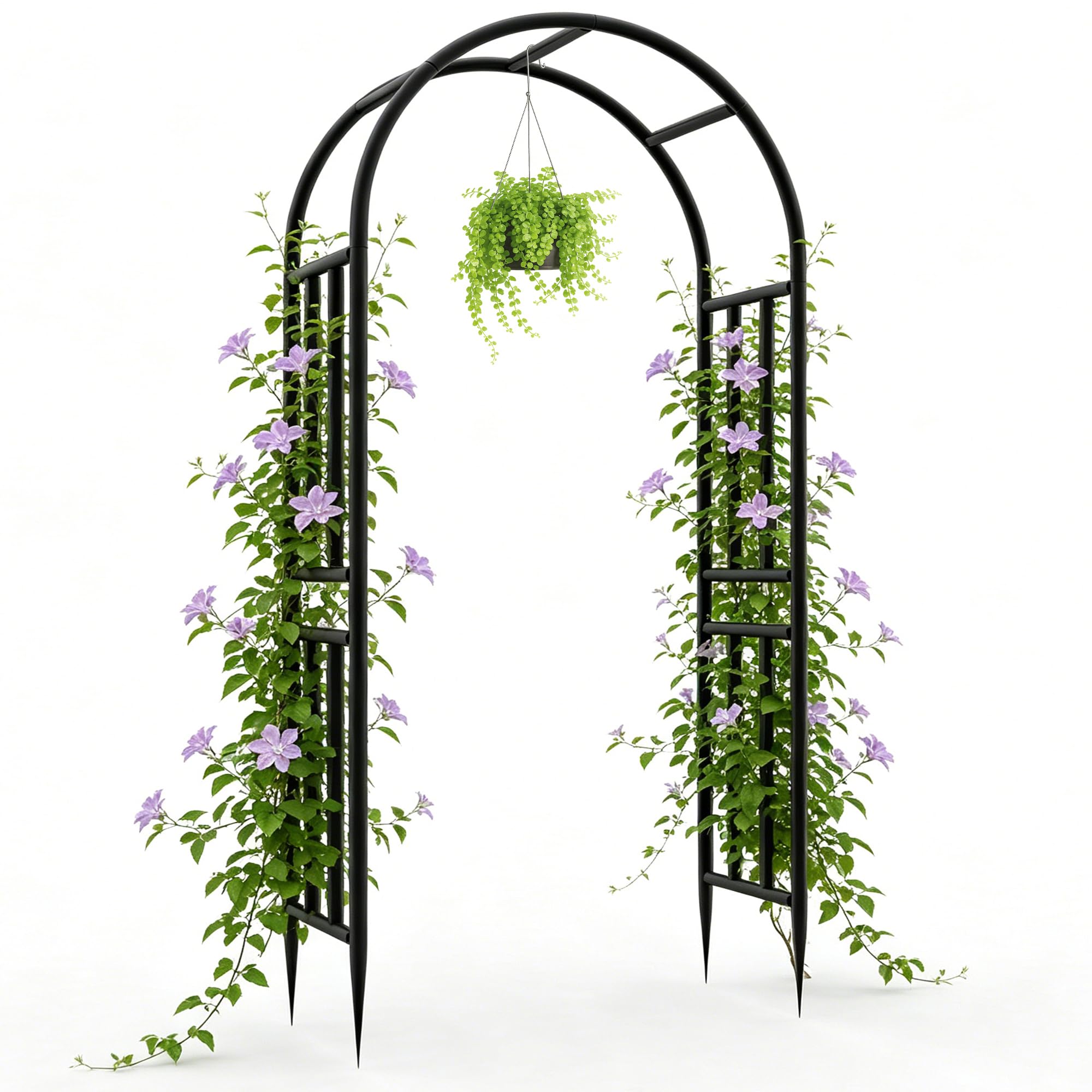 BUKLIYN Garden Arch - 47" L x 95" H Heavy Duty Metal Arbor, Powder Coated Rustproof Finish, Trellis for Climbing Roses Ivy Clematis