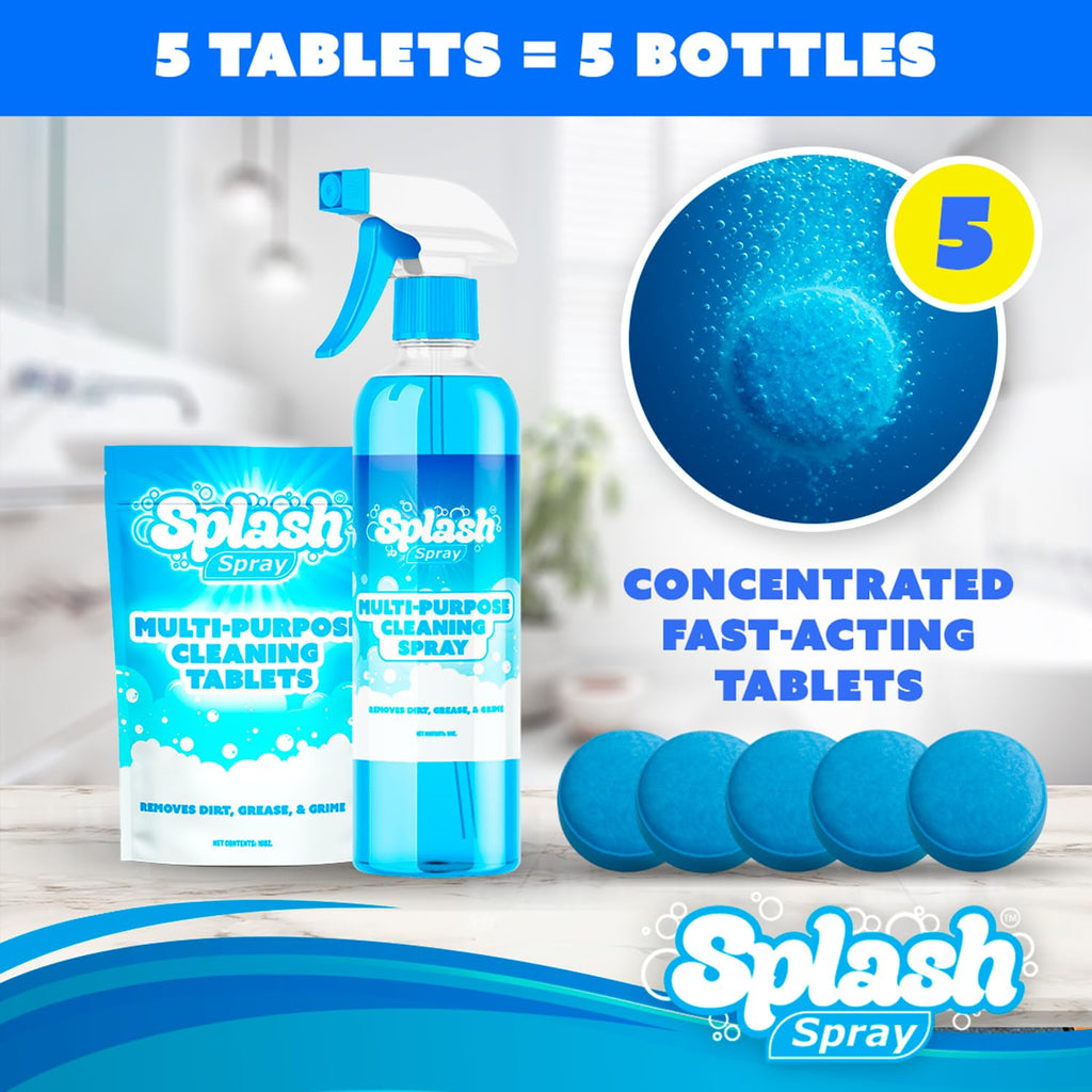 Splash Spray Multi-Purpose Cleaning Tablets - 5x Cleaning Tablets and Bottle Spray - Mix with Warm Water