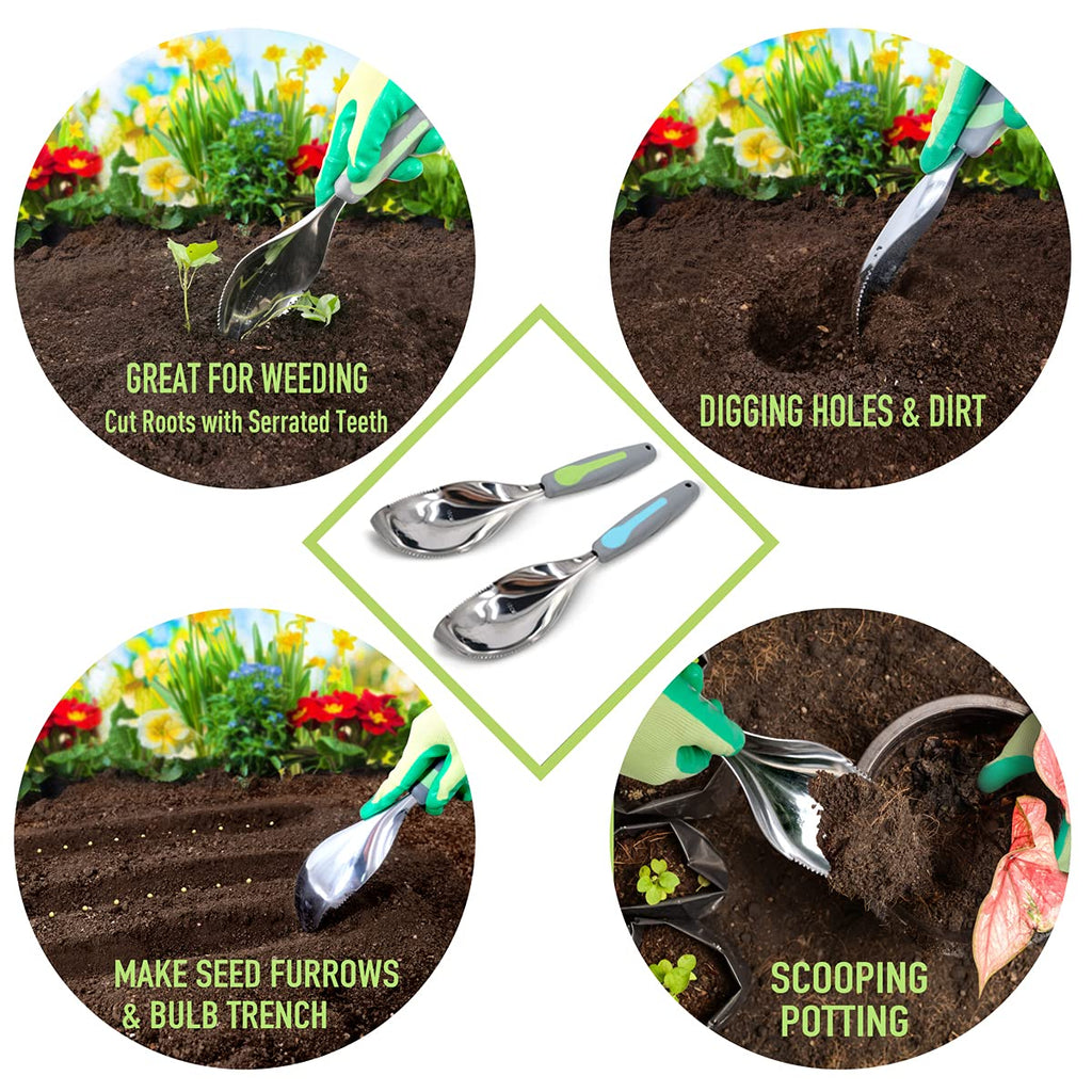 Jardineer 2Pack Garden Trowel, Stainless Steel Hand Shovel with Ergonomic Handle, Multi-Use Soil Scoops for Digging, Planting, Transplanting, Cultivating(Blue)