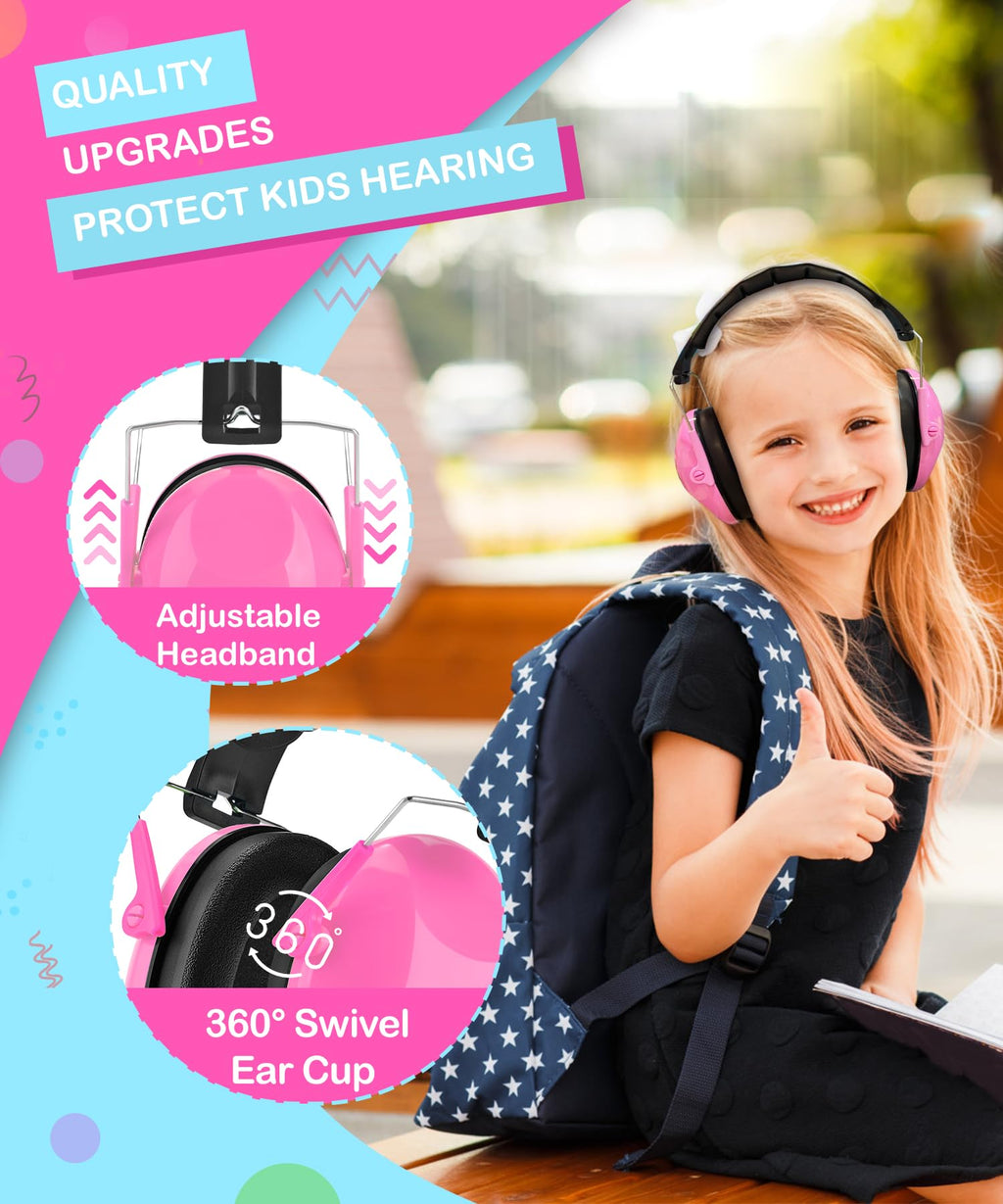 ZOHAN Kids Noise Cancelling Headphones - 25dB NRR Kids Ear Protection 2 Pack, Hearing Protection Safety Ear Muffs for School Monster Truck Fireworks Travel Studying Concerts Autism, Blue and Pink