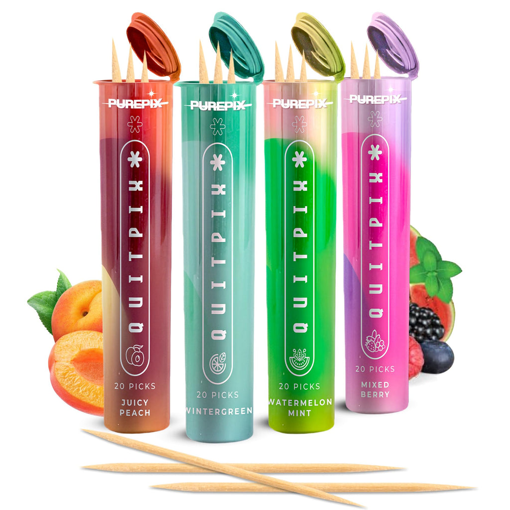 PurePix QuitPix Flavored Toothpicks to Quit Smoking – Nicotine Free Infused Toothpicks with L-Theanine & NAC, Extra Thick Oral Fixation Relief, 4 Flavor Variety Pack (80ct) Made in USA
