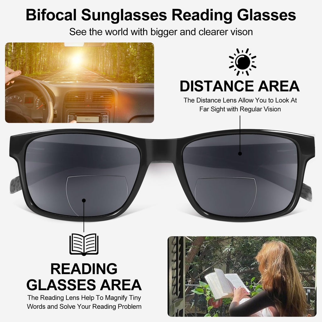 LADEESSE 3 Pack Bifocal Reading Sunglasses For Men/Women - Fashion UV400 Sunglasses With Readers Built In Sun Outdoor Protection（2.0）