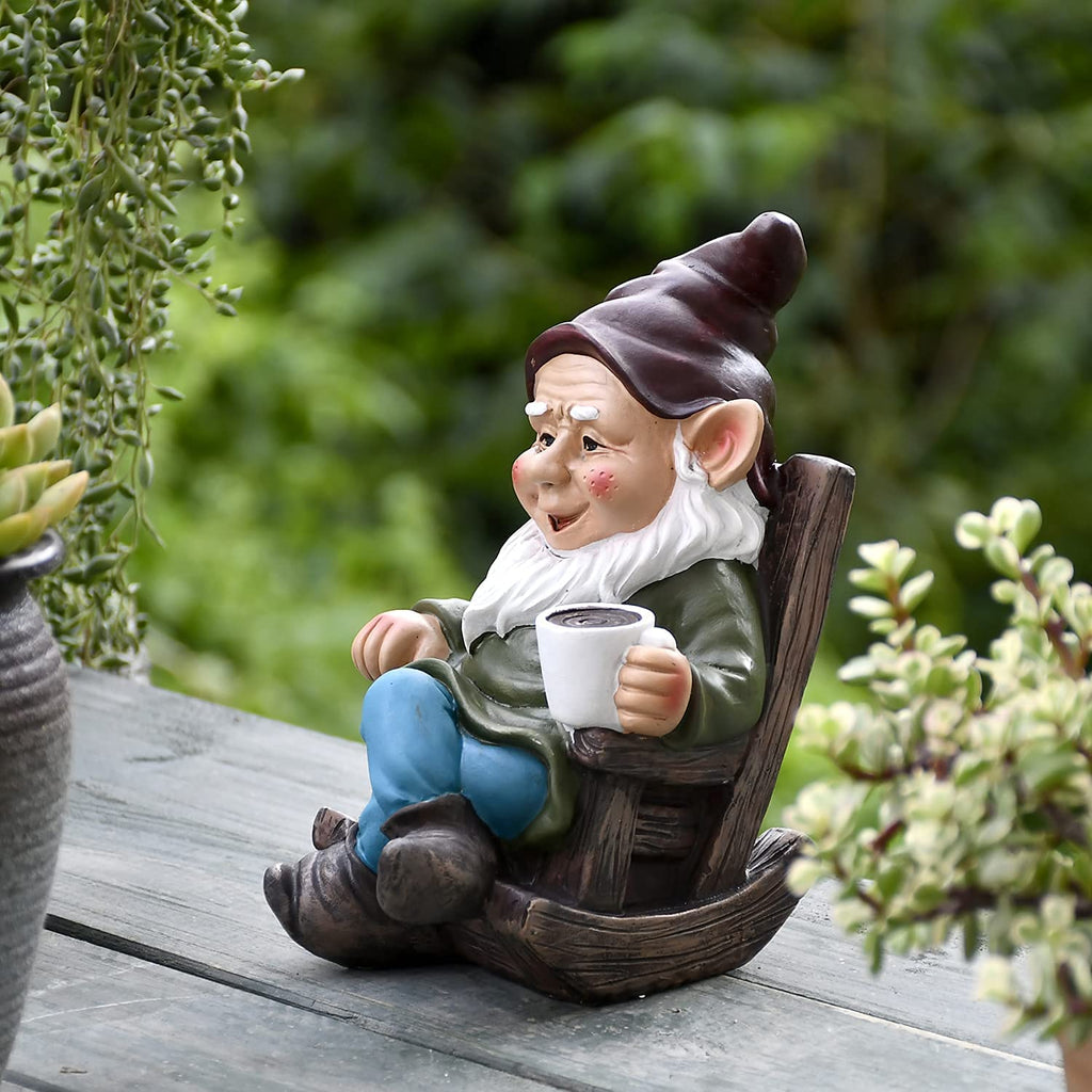 OwMell Gnome Statue for Garden Decor, Funny Drinking Coffee Gnomes Outdoor