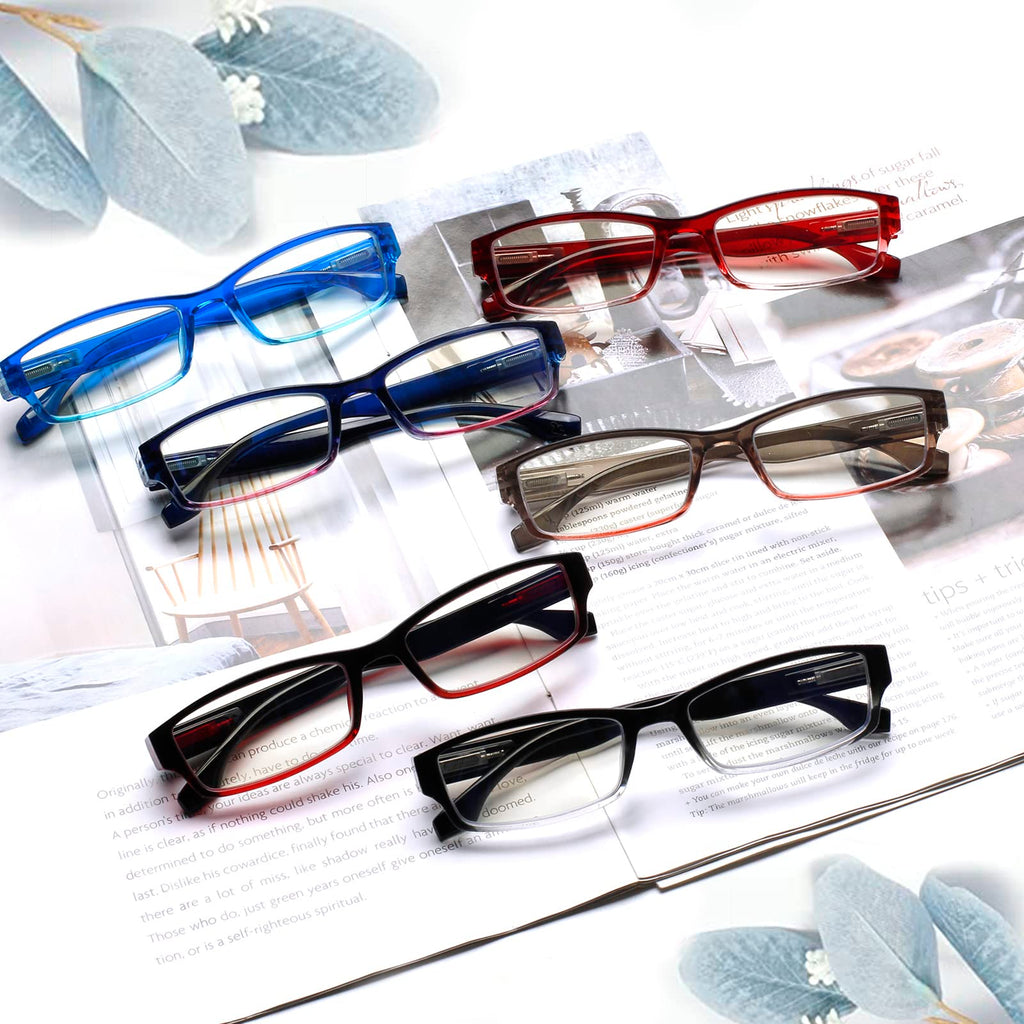JOSCHOO 6 Pack Computer Reading Glasses for Women and Men with Comfortable Spring Hinges for Men and Womens Readers (6 Mix Clour, 2.50, x)