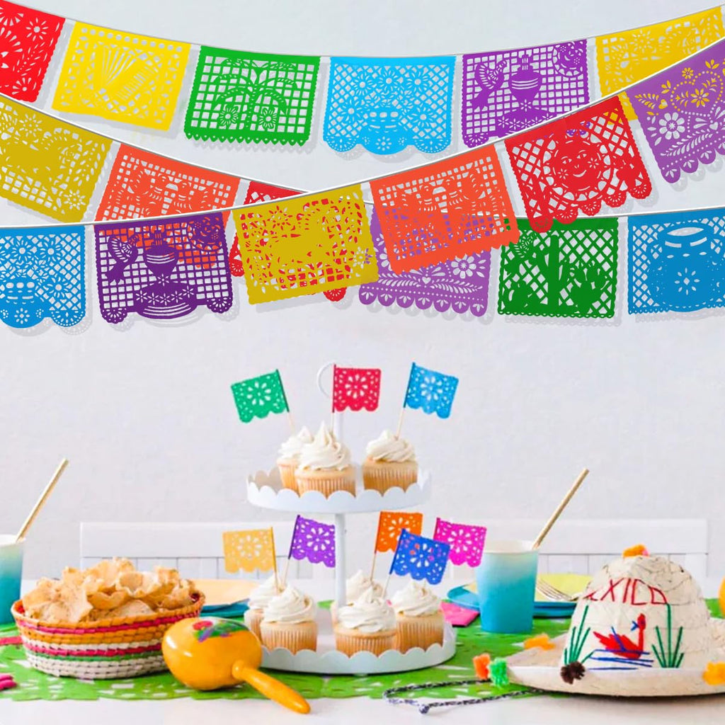 Lctevvn 6 Packs 108 Ft Fiesta Party Decorations Mexican Party Banners Papel Picado Banners Cinco De Mayo Decorations Dia De Los Muertos Decor Mexico Halloween Banner Birthday Party Decorations (6pack Banners) (6 Packs Banner)