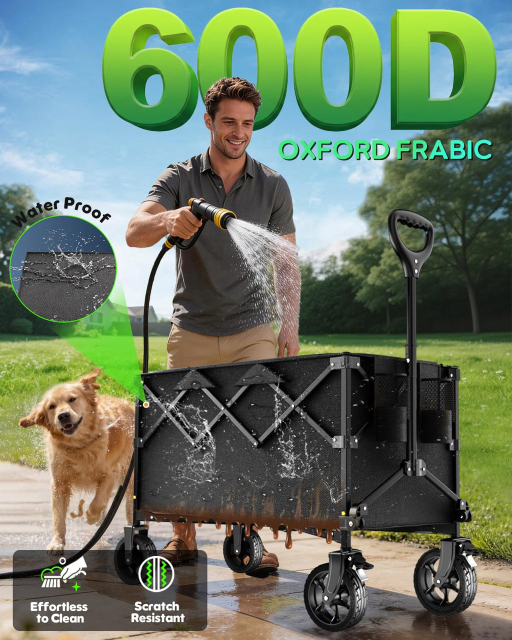40" Extra Large Collapsible Wagon Cart 550 lbs Capacity Big Wheels Black