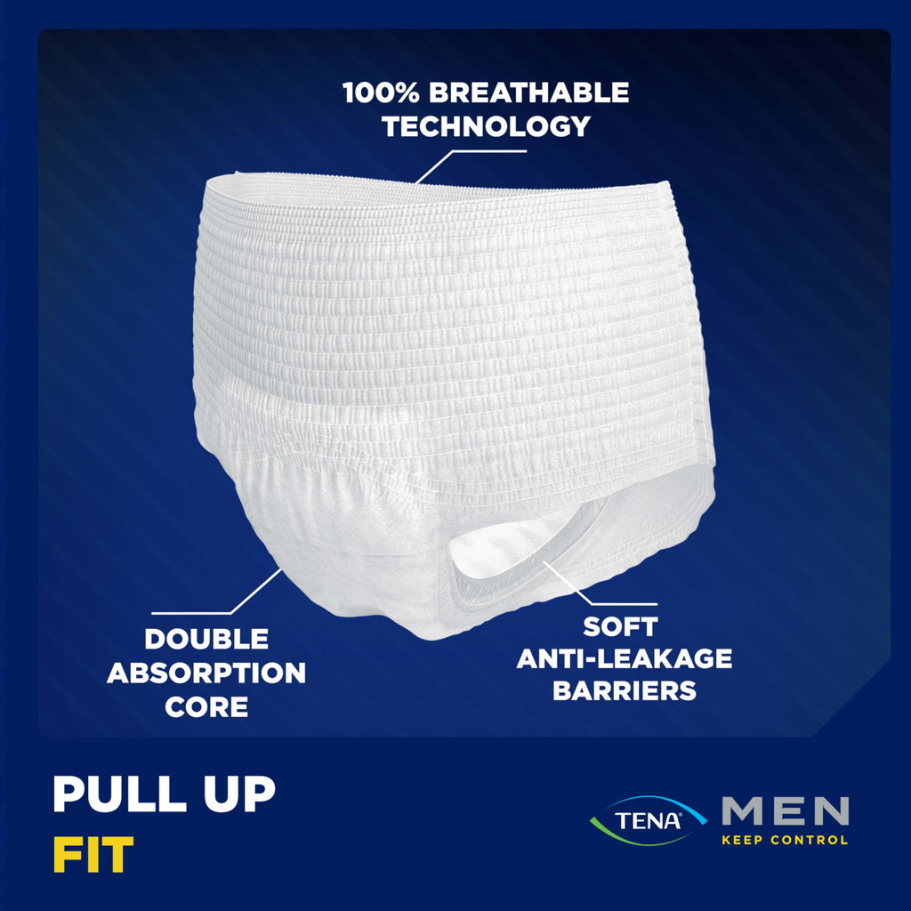 Tena Men Protective Incontinence Underwear for Men, Overnight Max, XL, 56 Count (Waist Size 45in-58in)