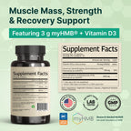 VINATURA HMB 3000mg and Vitamin D3 Supplement - HMB (Beta-Hydroxy Beta-Methylbutyrate), Vitamin D3 (1600 IU), Made in USA & NSF Certified for Sport - 120 Capsules