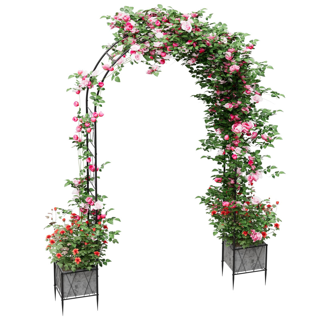 Garden Arch Arbor Trellis with Planter Boxes 8.2 Ft Metal Arch Trellis