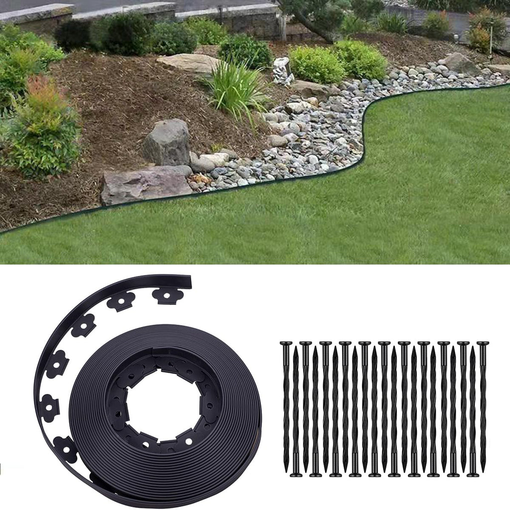 YANEYRIE Garden Edging，40FT Landscape Edging with 25 Spikes for Lawn 1.5 Inch Tall (Black, 40FT), YANEYRIE-EDGING-1.5