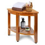 MRTEAK 18" Premium Teak Corner Shower Bench with Shelf, Solid Teak Shower Stool, Durable Waterproof Wooden Seat for Inside Shower, Teak Wood Bench for Bathroom, Indoor & Outdoor Use