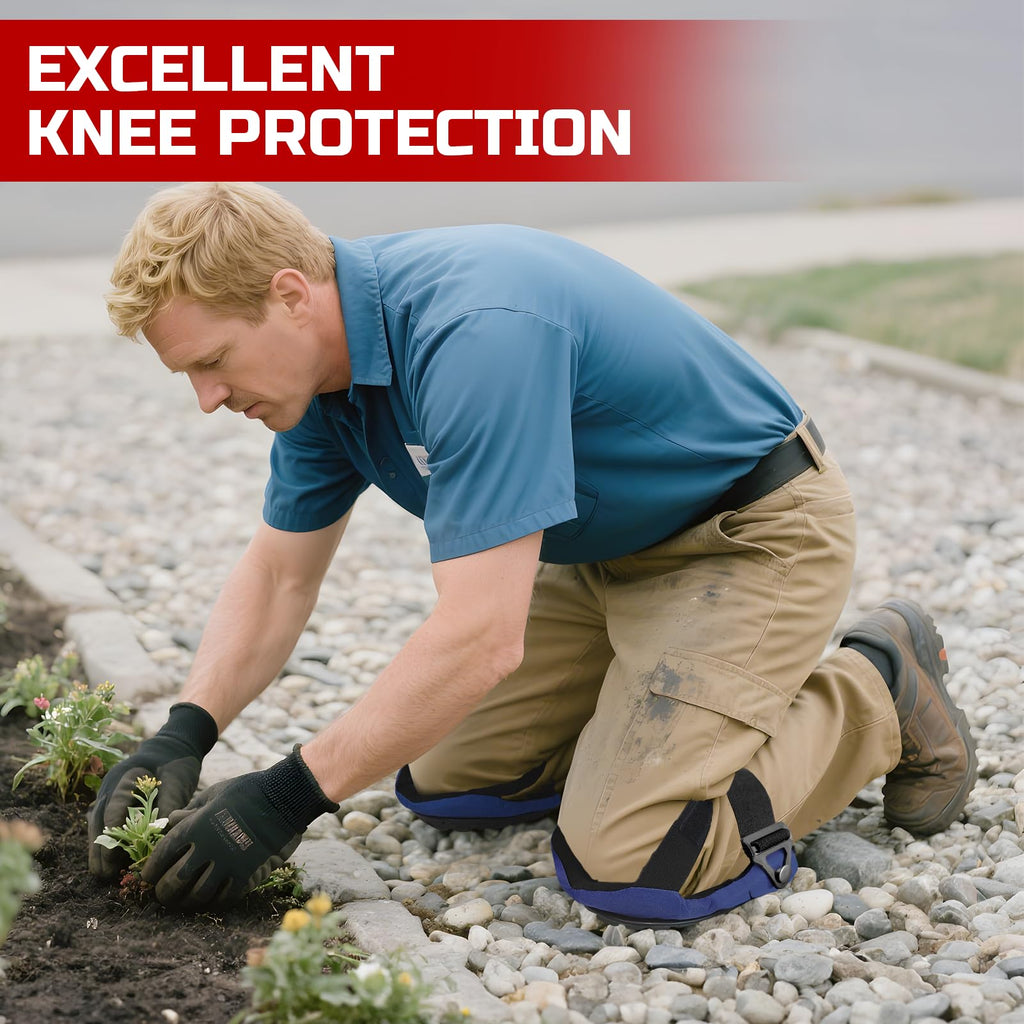 FREEKYROCK Professional Knee Pads for Work Construction with Heavy Duty Cap Foam Padding Gel Cushion Knee Pads for Men, Comfortable Adjustable Strong Strap, Military Grade Rivet for Flooring Gardening, Blue