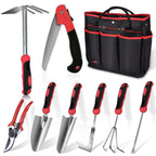 Red Gardening Tools, WisaKey 9 Piece Stainless Steel Heavy Duty Garden Tools with Non-Slip Ergonomic Handle, Garden Tote Bag, Garden kit, Gardening Gifts for Women Mothers