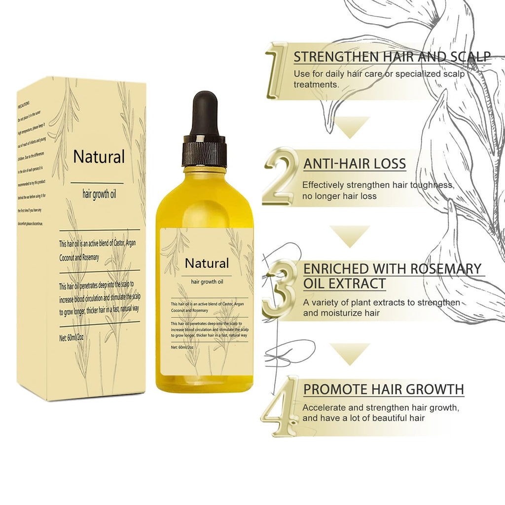 Natural Hair Growth Oil,2 Pcs Rosemary Oil for Vegan Hair Growth Organic for Dry Damaged Hair and Growth
