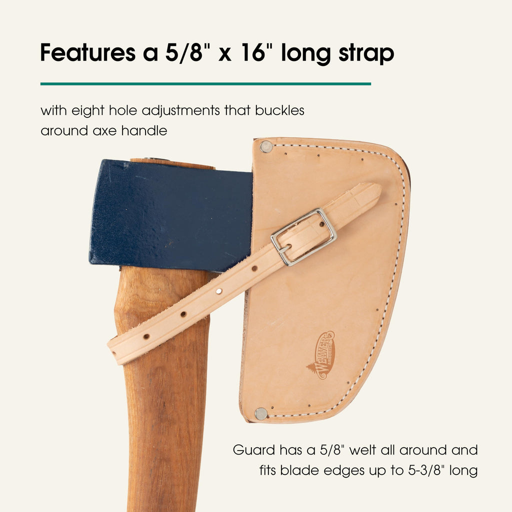 Weaver Arborist Axe Guard, One-Piece Top Grain Steer Hide Leather Hatchet Sheath with Adjustable Buckle Strap, Fits Edges up to 5-3/8 in, Tan