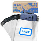Reli. (125 Pcs) Poly Mailers 19x24", White | Large Shipping Bags for Small Business | Mailing Bag for Shipping | Packaging for Clothing | Non-Padded Envelopes/Polybags, Self Sealing