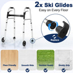 HolyHeal Folding Walkers for Seniors with 2 Skis and 5" Wheels, Lightweight Adult Rolling Walker, Supports Up to 350 Pounds, Adjustable Height, Aluminum Standard Walker, Silver