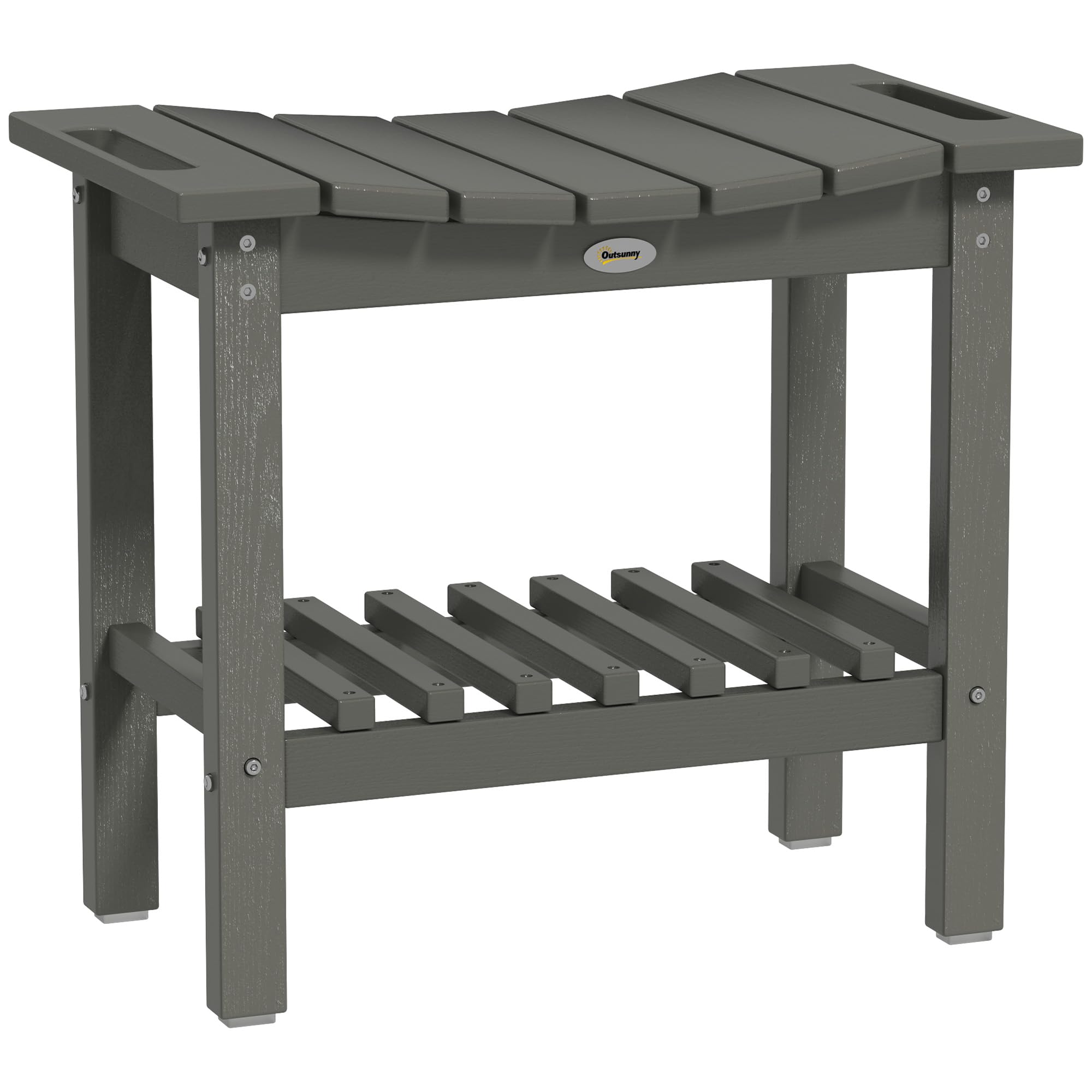 Outsunny Shower Bench for Inside Shower, HDPE Shower Stool with Handle, Storage Shelf, Non-Slip Pads, Waterproof Foot Stool for Indoor Outdoor, Dark Gray