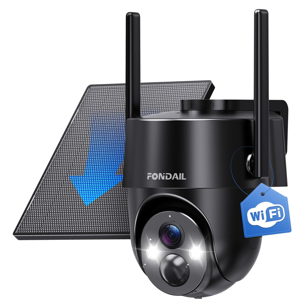 FONDAIL Solar Security Cameras Wireless Outdoor, 2K 360�� View Solar Powered WiFi 3MP Security Camera for Home Security with Color Night Vision, PIR Detection, 2-Way Audio, Motion Alert, Easier to use