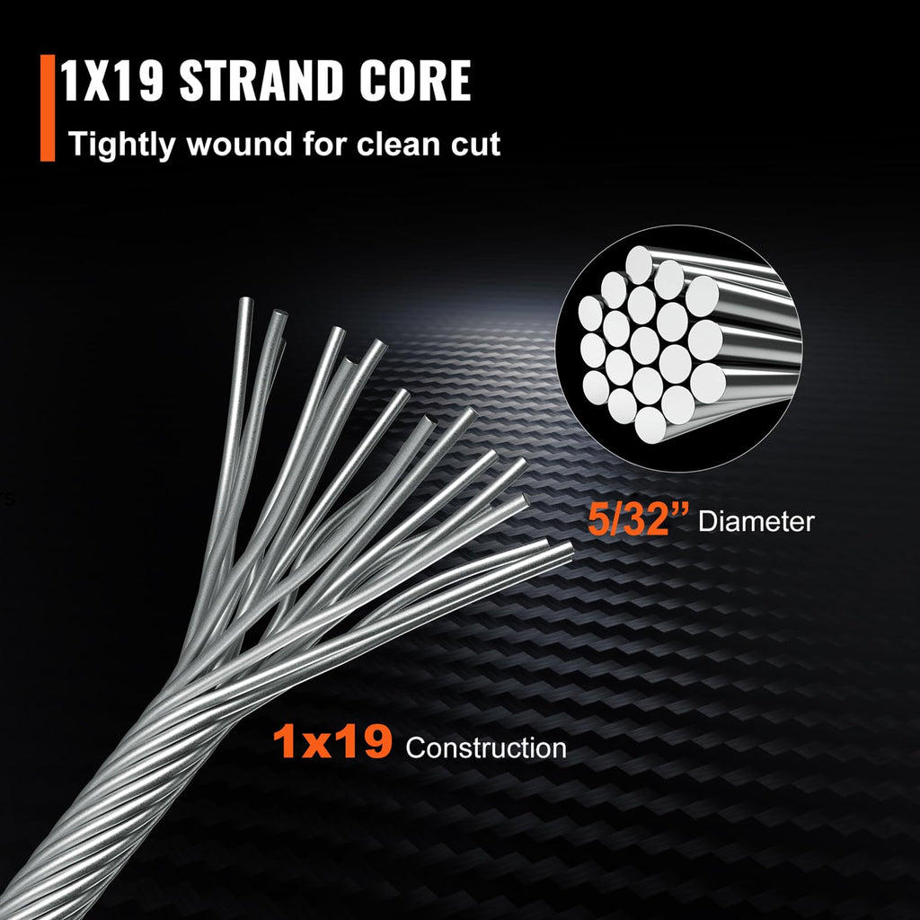 VEVOR 5/32 Stainless Steel Cable, 500FT T316 Wire Rope 1x19 Marine Grade Steel Cable for Deck Railing Brackets Handrail Stair DIY Balustrade