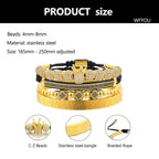 WFYOU Imperial Crown Bracelets for Men 18kt Gold Bracelet Cubic Zirconia Beads Bracelets Cross Bracelets Charm Men Luxury Gift