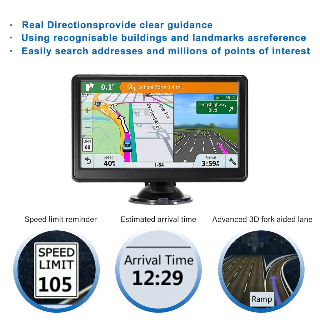 GPS Navigation for Car, 2025 Map 7 inch Touch Screen Car GPS 256-16GB, Voice Turn Direction Guidance, Support Speed and Red Light Warning, Pre-Installed North America Lifetime map Free Update