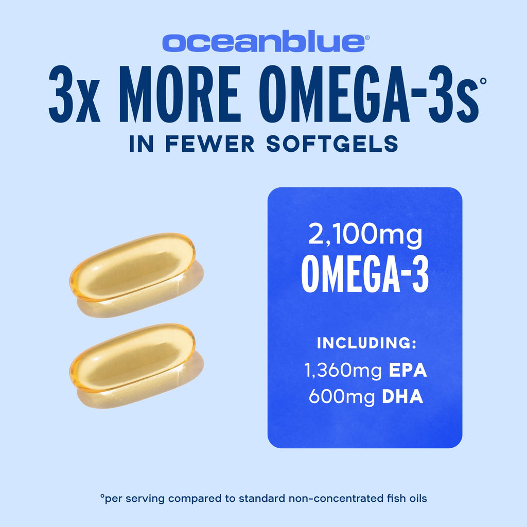 Oceanblue Professional Omega-3 2100mg Fish Oil Supplement – Triple Strength, High Potency EPA, DHA & DPA – Burpless, Wild-Caught, Natural Orange Flavor – 138 Count (Pack of 2)
