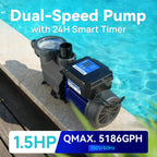 AQUASTRONG In/Above Ground Pool Pump, High Flow (Dual Speed with Timer, 1.5HP, 115V, 4975 GPH)