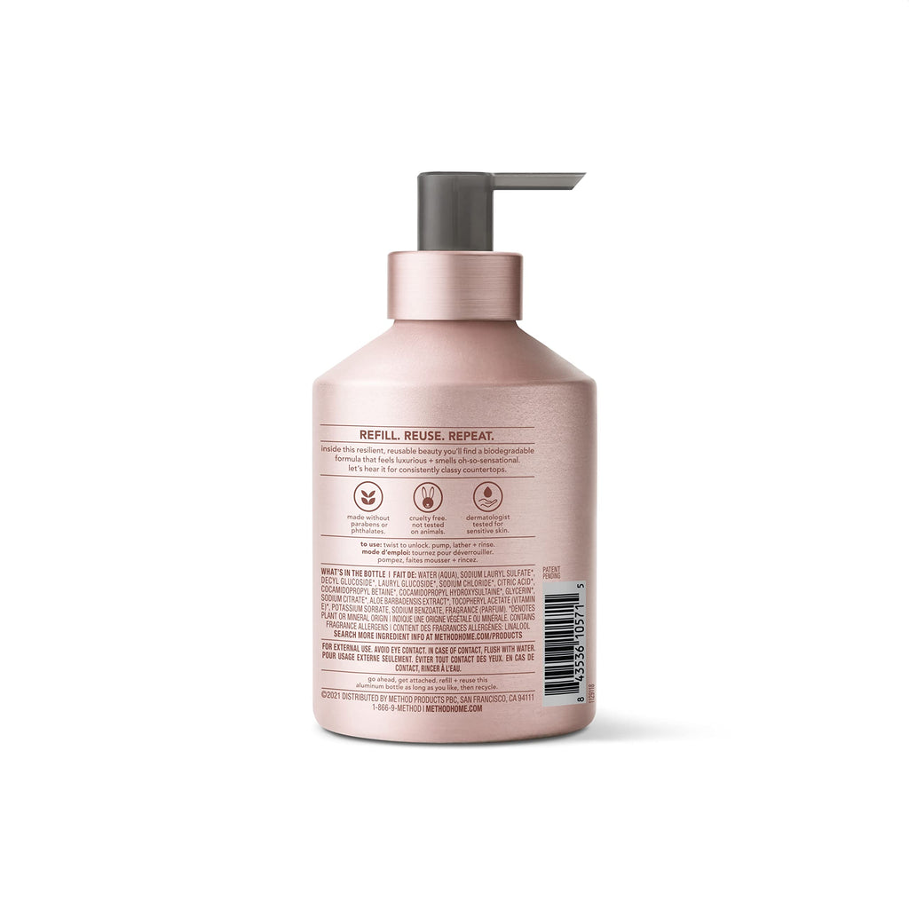 Method Gel Hand Soap, Vanilla + Raspberry, Reusable Pink Aluminum Bottle, 12 oz (Pack of 3)