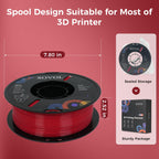 Sovol 3D Printer PETG Filament 1.75mm 1KG (2.2lbs), High Precision, Strong Toughness, Wiring Tightness, Dimensional Accuracy +/- 0.03 mm, 3D Printing PETG Filaments, Red