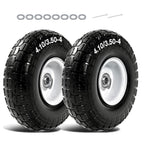 QILINGLORY 4.10/3.50-4 Flat Free Tire and Wheel, 10" Solid Tire with 5/8" bearing bore, Replacement for Gorilla Cart,Hand Truck, Dolly, Wheelbarrow, 500 lbs Load Capacity (10 Inch, 2-Pack)