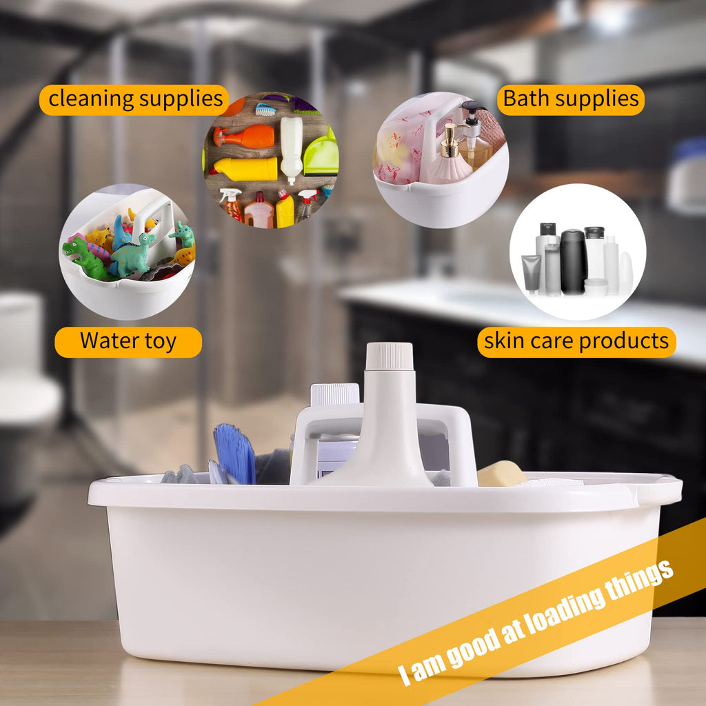 Omirome 2-Pack Large White Cleaning Caddy for Cleaning Supplies with Handle - Portable Plastic Tote Organizer for Shower, Bathroom, Kitchen, Under Sink Storage