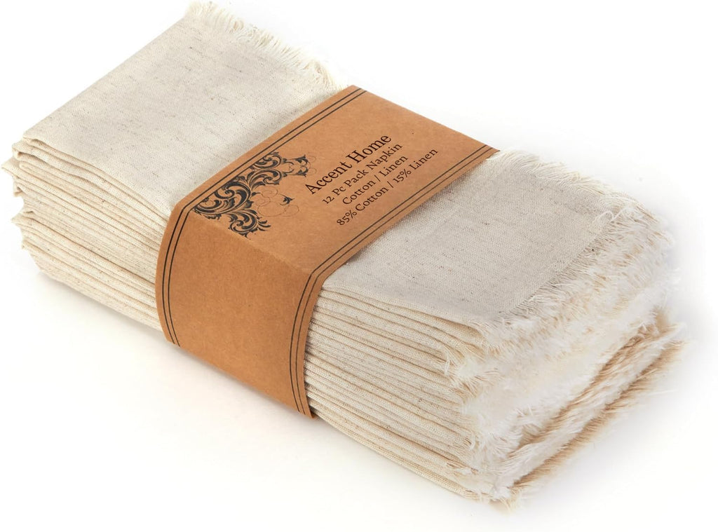 Accent Home Natural Linen Cloth Napkins, Set of 12, 18x18 Inches