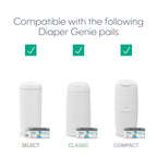 The Diaper Genie Jumbo+ Square Refill, with continuous film, can hold up to 1080 newborn-sized diapers per refill.