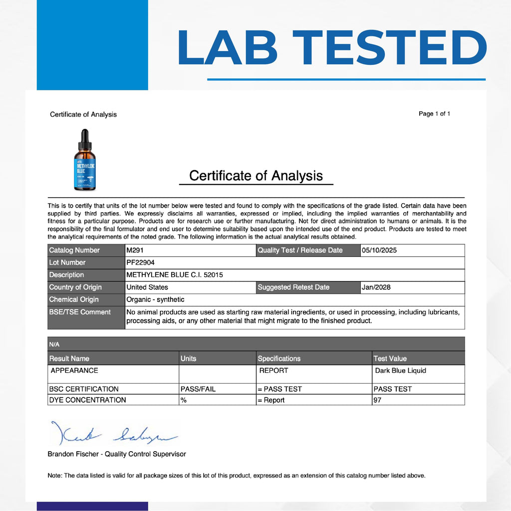 Methylene Blue Drops 1% USP Grade Third Party Lab Tested - USA Made - Formaldehyde Free, Increased Absorption, Blue Methylene Supreme Supplement for Humans, Methane Azul De Metileno Para Humanos (2oz)