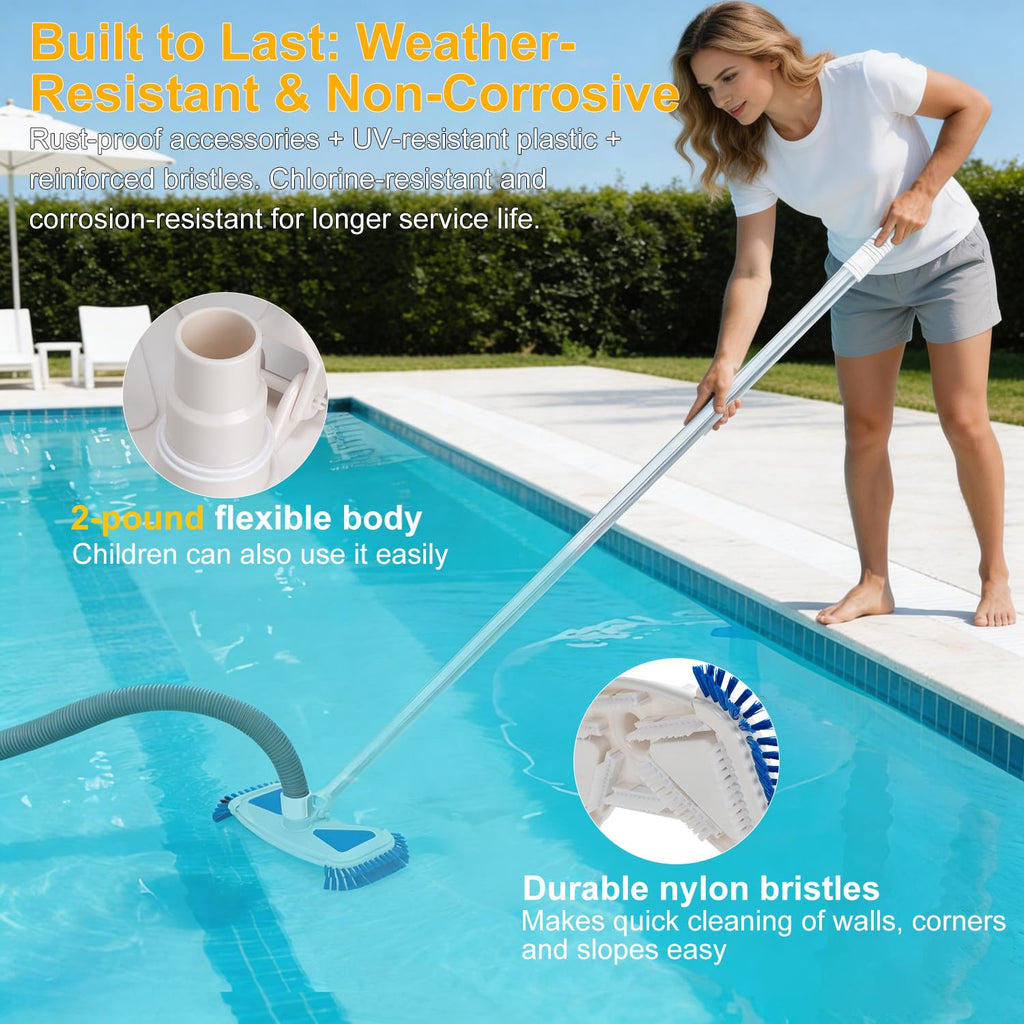 Weighted Pool Vacuum Head with Side Brushes, 13.5" Deluxe Manual Pool Cleaner Head, Fit for 1.25" and 1.5" Hose, Professional Cleaning All Surfaces for Above Ground & Inground Pools, Vinyl Liner Safe