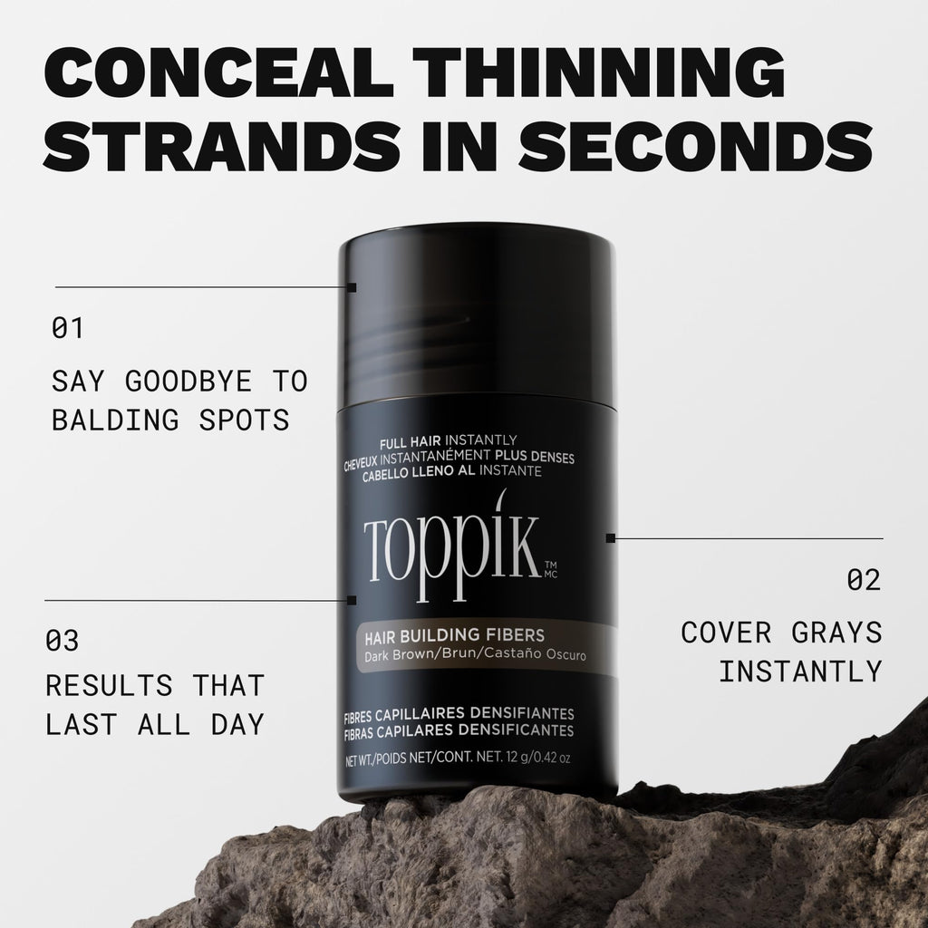 Toppik Hair Building Fibers, Dark Brown, 12g Fill In Fine or Thinning Hair, Instantly Thicker, Fuller Looking, 9 Shades for Men & Women, Keratin Protein Formula