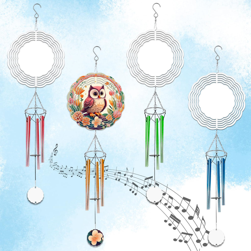 4 Packs Sublimation Wind Chime Wind Spinner Blanks Set 3D Aluminum Metal Wind Sculpture Kinetic Spinners Chimes for Yard and Garden Indoor Hanging Decoration (Classics)