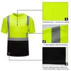 DPSAFETY Hi Vis Safety Shirts，High Visibility T Shirts with Reflective Strips and Pocket, Quick Dry Mesh Construction Work Shirt for Men/Women Black Bottom Lime 3pk 2XL