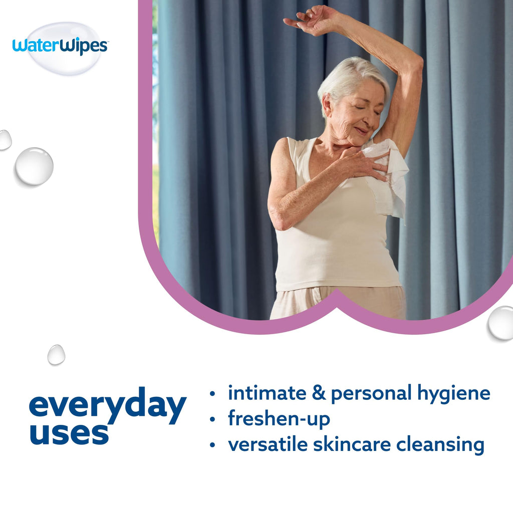 WaterWipes Adult Care Sensitive Body & Intimate Hygiene Wipes, 360 Wipes (12 Packs), Extra Large Textured, 99.9% Water-Based, For Everyday Personal Uses