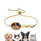 MYLONGINGCHARM Personalized Dog Memorial Bracelet for Women, Custom Pet Photo and Name, Adjustable Picture Bracelets, Dog Memorial Gifts for Loss of Dog (Gold, Bone)