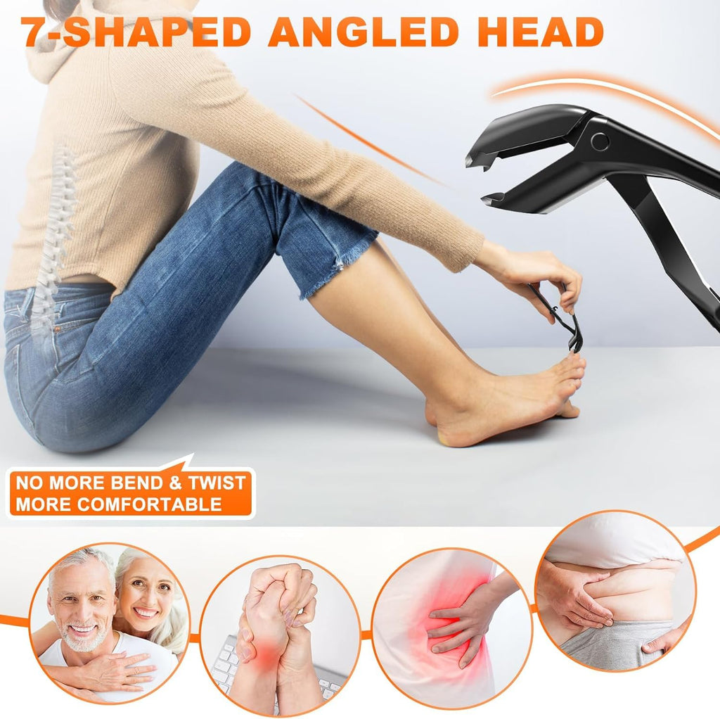 Toenail Clippers for Thick Toenails for Seniors, Angled Head Long Handled Toe Nail Clippers for Men with Wide Jaw Opening, Heavy Duty Large Finger Nail Clippers Adult Cutter with Catcher, Black