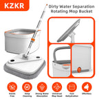 KZKR Spin Square mop and Bucket System with Wringer Set for Home with 2 Mop Pads (Grey,White)